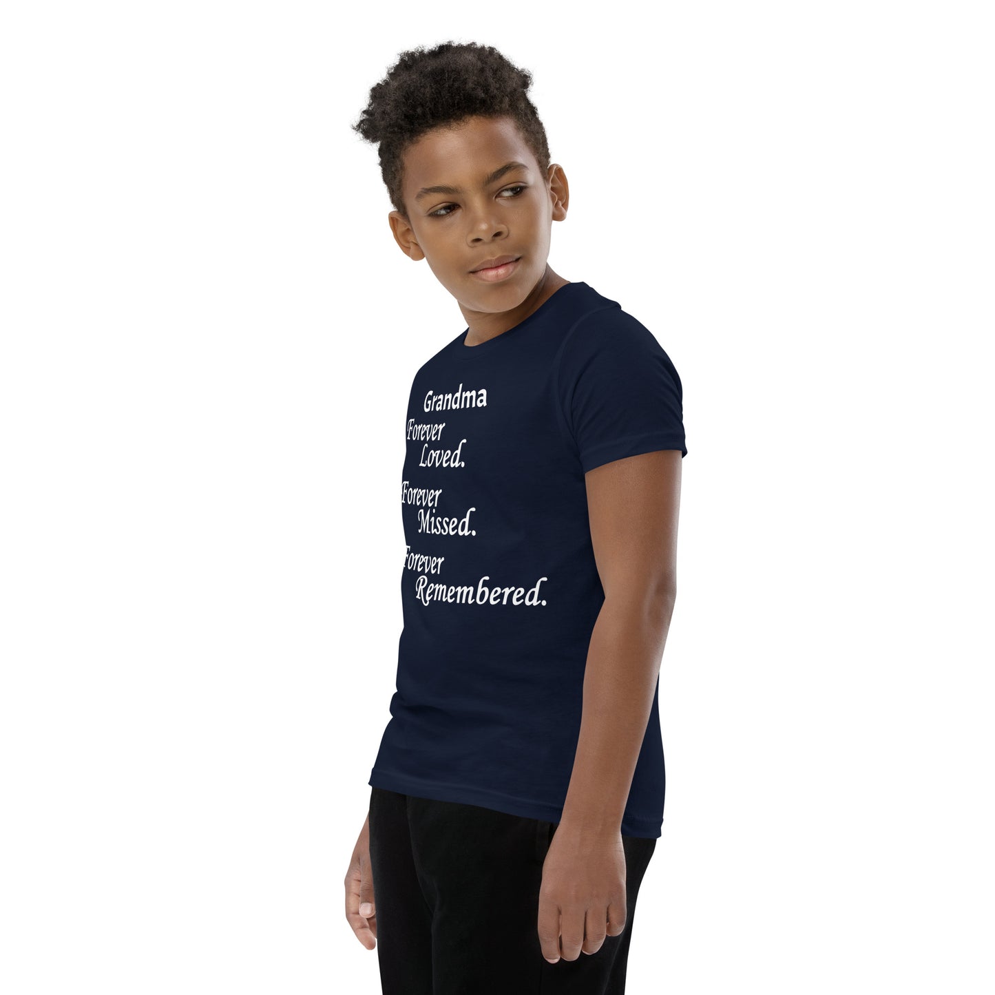 Bella + Canvas Combed and Ring-Spun Cotton Youth T-Shirt Block Design White Lettering